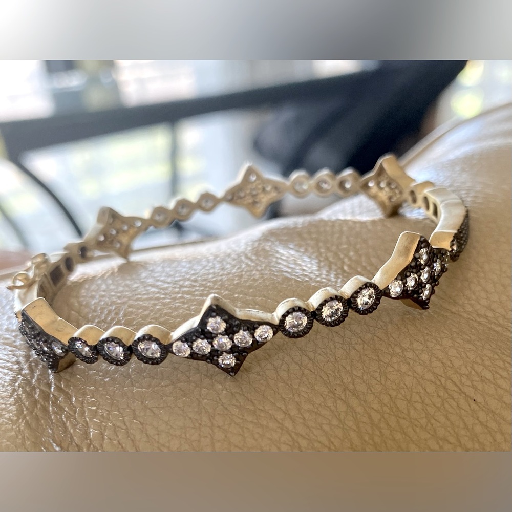 Freida Rothman Rodium and Gold Diamond Cuff Bracelet